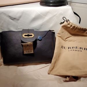 Vintage Burberry Navy Clutch w/ attached key ring